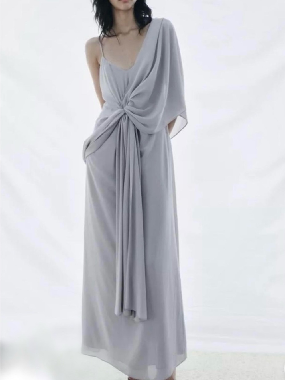 Zara Multi-Positional Georgette Maxi Dress  Size S light gray,